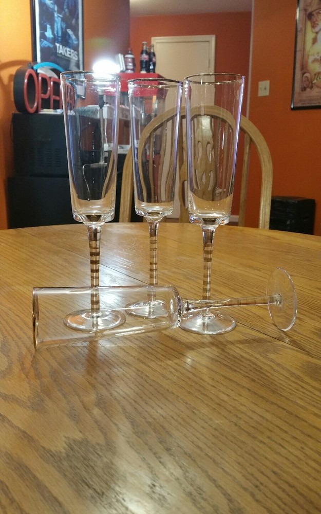 4 Elements Gold Rim & stem Tall Champagne Flute Glasses