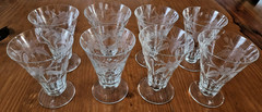 Set of 8 Vintage Crystal Cordial Cocktail Glasses Floral & Fern Etched Pattern