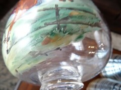 Antique Continental Bohemian Enameled Painted HORSE RACING GOBLET Beehive Stem