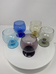 5 Pcs Multi-color Footed Bubble Glass Brandy Wine Cordial Pedestal Glasses 4”