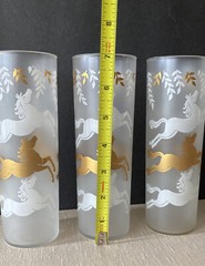 Vintage Libby Barware Drinking Glasses Equestrian Horses Stallions Frosted Gold