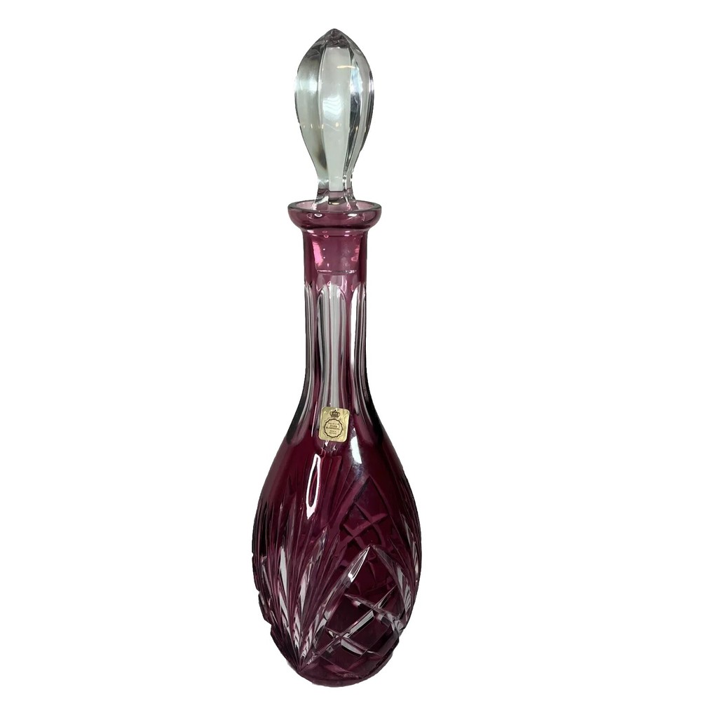 Vtg Cranberry Nachtmann Traube Bleikristall 24% Germany Crystal Glass Decanter