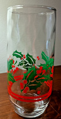 Vintage Libbey Holly Berry Stripe Highball Glass Tumbler Christmas 6” Pristine