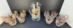 (CG-968) Vintage Pernod French Barware 11pc Pitcher 10 Mixed Glasses