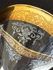 Cellini Martini Glasses Italy 1970’s Etched Crystal 24k Gold Rim Set of 8