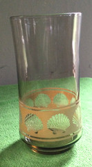 4 Vtg Mid Century Retro Tan Seashell Scallop TumblerDrinking Glasses MINT! 12 OZ