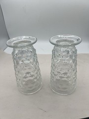 Indiana Glass Whitehall Iced Tea Tumblers Set of 2 Colony Cubist Clear Footed 6″