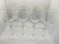 Set Of Eight Lennox Erica Crystal Water/Wine/Iced Tea 10 Ounce Glasses-Gold Rims