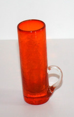 Mid-Century Modern (MCM) Orange Red SHOT GLASS 4” crackled glass Vintage