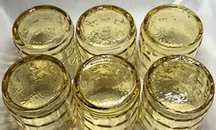 Vintage 6 Anchor Hocking Light Amber Glasses Tartan Square Cube Waffle Block MCM
