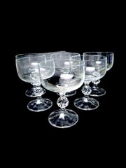 Czech Claudia Crystal Champagne Glasses~Multi Faceted Ball Stem~5″ Tall