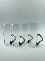 4 crystal tall glasses with applied smoke glass handblown handle