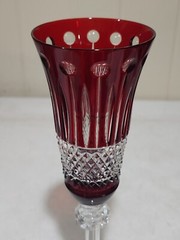 1- NEVER USED AJKA OLINDA RUBY RED Colored Cut to Clear Crystal Champagne Flute