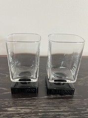 DiSaronno Liqueur Glasses Clear w/Black Amethyst Square Pedestal Base Set 2