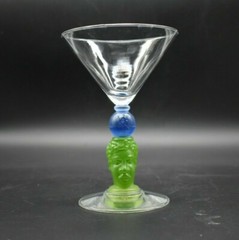 Richard Jolley American Art Glass Green & Blue 6 1/2″ Martini Glass Bombay 1996