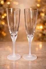 Sasaki “Lily of the Valley” Crystal Champagne Flutes Frosted Stems Set Of 2