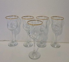 VINTAGE Of 5 Circleware Maxim Gold Rim Swirl 7.5” Wine Glasses Goblets