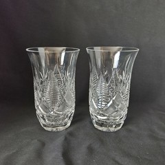 Neman Russia Hand Cut Crystal Highball Glasses Set 2 Diamond Cut Tumblers