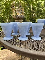 Set of 5 MINT Jeanette Glass Cherry Blossom Footed Juice Tumbler Delphite Blue