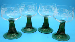 4 Roemer Wine Glasses with Green Beehive Stem & Grapevine Design