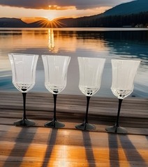 4 Vintage Luminarc France Black Stemmed Wine Glasses 8 oz Elegant Dining Barware