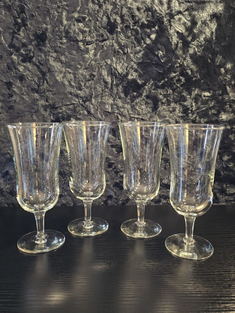 Vintage Mid Century Modern Clear Glass Parfait Dessert Footed Goblets ~ Set of 4