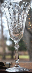 SENECA Antique Set 4 ETCHED CRYSTAL WATER GOBLET GLASSES Hand Blown OPTIC Floral