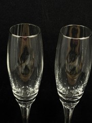 Gorham Andante Tall Platinum Crystal Champagne Flutes Tulip Stem 10″ Pair (2)