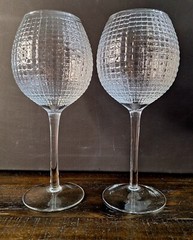 Mid Century Clear Cut Wine Goblet Vertical And Horizontal Design (Set Of 2) 9″H