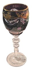 Bohemian Cut To Clear Crystal Hand Painted Goblet With Gold Trim & Floral Detail