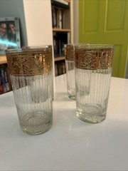 Vintage Culver Tyrol Gold Detail Rim 22k Gold Highball Tumblers Set 4 5.5” Tall