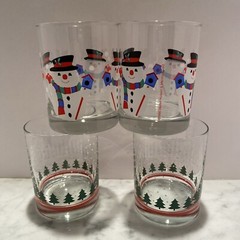 4 Dayton Hudson Marshall Field DOF Glasses Tumbler Snowman Snow Flake Christmas
