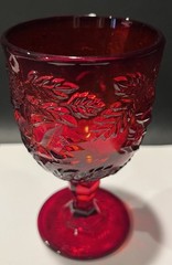 Red MADONNA INN Wild Rose WATER GOBLET Glass RARE Vintage Fenton L.G. Wright