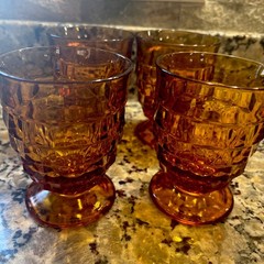 Set Of 4 Vintage Indiana Whitehall Amber Footed Juice Glasses