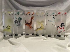 Vintage LIBBEY Carousel Circus Animal 50s Tom Collins High Ball Glass- Set of 6