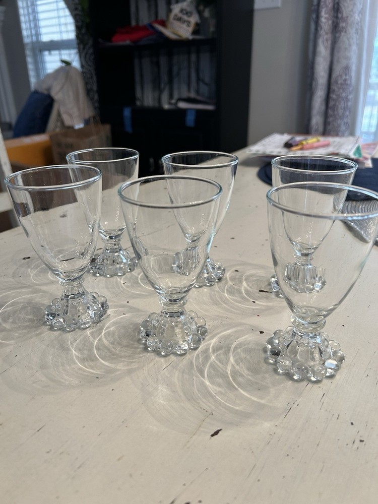 Lot 6 Anchor Hocking Berwick Boopie Bubble Clear Wine Juice Glasses Vintage