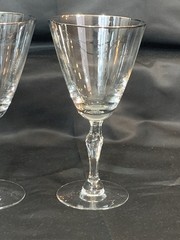 3 – FOSTORIA Engagement Pattern Silver Rim Water Wine Glasses Marked. 7” Tall