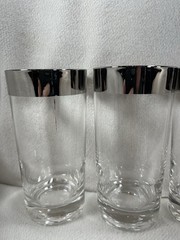 Set 4 Vintage Silver Rim Highball Glasses 5.5” Tall MCM Barware Tumbler