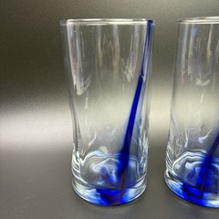 LIBBEY Crisa Blue Ribbon Dimpled Twist Swirl 6″ Glasses 16 Oz EUC, SET OF 2