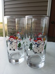 Vtg SET OF 4 Pfaltzgraff SNOW VILLAGE 16-oz Tumbler Glasses; 6-1/4″ Snowman