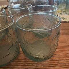 Anchor Hocking 5 Green Embossed Oak Leaf & Acorn Short Rocks Glass Tumblers