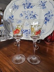 2 Mikasa Belle Terre 12 oz goblets, quality crystal with fruit design, 12 oz