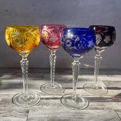 Vintage Cut To Clear Crystal Goblets Set 4 Jewel Colors Traube 1 Nachtmann