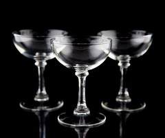 Vintage Clear Plain Champagne Sherbet Glasses Set of 3 Multisided Stem Barware