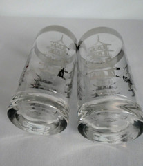 Rare VTG Kimiko Pagoda Highball Glasses Dorothy Thorpe MCM Set of 2 Silver Rims