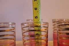 vintage pink and gold striped drinking highball bar glasses S/5 GUC