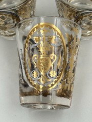 11 Pc Set Vtg UTD Glass/barware 22K Gold Overlay Hiball, Lowball, shot glasses