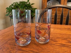 VTG Pair of Romanian Stained Glass Mosaic 16 oz. Tumblers