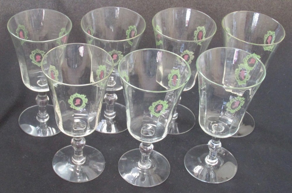 Elegant West Virginia Glass Specialty Glass CAMEO water goblets, set of 7