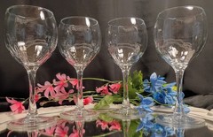 4 Optic Rib Clear Crystal Round Wine Glasses Goblets Hocks Set